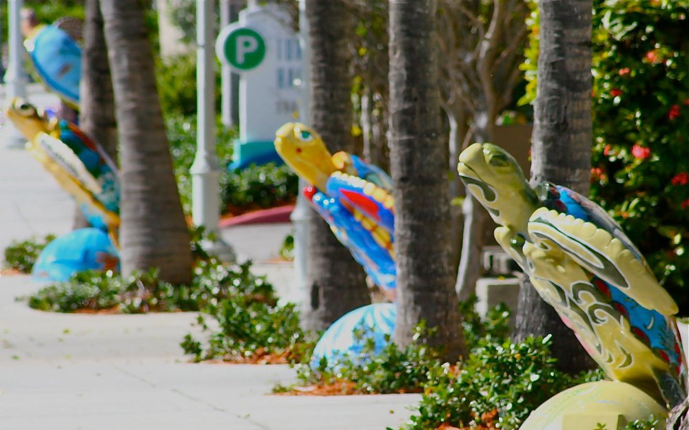 O Surfside Turtle Walk começa no Surfside Community Center e inclui 13 esculturas de tartarugas coloridas O Surfside Turtle Walk começa no Surfside Community Center e inclui 13 esculturas de tartarugas coloridas